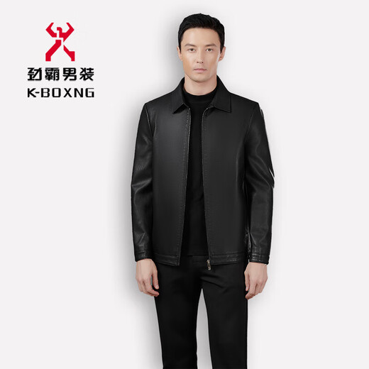 KBXNG Jinba Leather Jacket Autumn and Winter Men's Business Casual Middle-aged Dad Stand Collar Jacket Black - Lapel - Spring and Autumn Style 8035 M 170