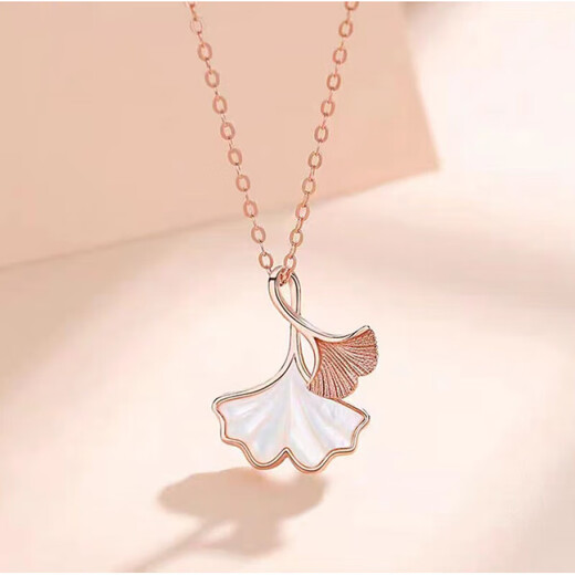 S999 sterling silver Sansheng lucky white mother-of-pearl necklace for women, light luxury, ginkgo leaf and white mother-of-pearl as a Chinese Valentine's Day gift for girlfriend 1068DZ-Silver-S999 pure silver