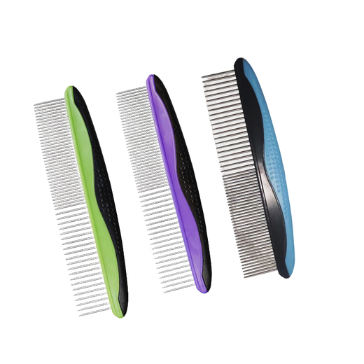 Dog comb steel comb pet comb to remove floating hair Samoyed Bichon golden hair removal beauty brush cat special comb dense double tooth comb - purple