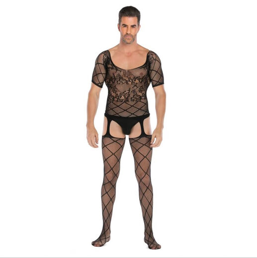 Men's stockings, men's sexy stockings, fishnet stockings, sexy men's thong, passionate flirting, open crotch g201, one size fits all, fits S-XXXL