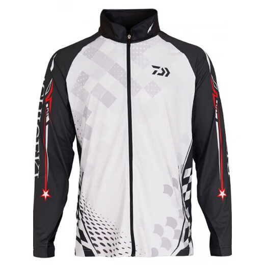 Dayiwa 25 new product one-hit sun protection clothing summer thin hooded stand collar fishing clothing sun protection outdoor stand collar sun protection top - black and white 2XL