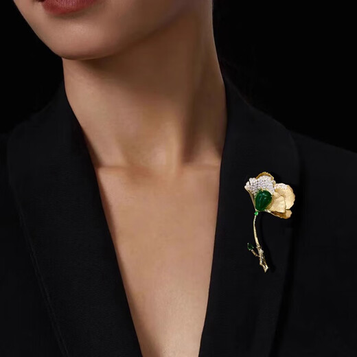 Lianshi Yin Muchi emerald lotus leaf brooch coat brooch women's corsage suit accessories wedding Qixi birthday XZ0563 emerald lotus leaf brooch