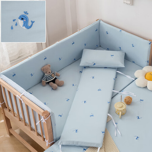 Sleepy Bear crib bed fence Class A soft-packed pure cotton children's spliced bed guardrail fence baby anti-collision fence cloth bedding washed cotton gypsophila 60*110cm (four-sided bed fence height 30)