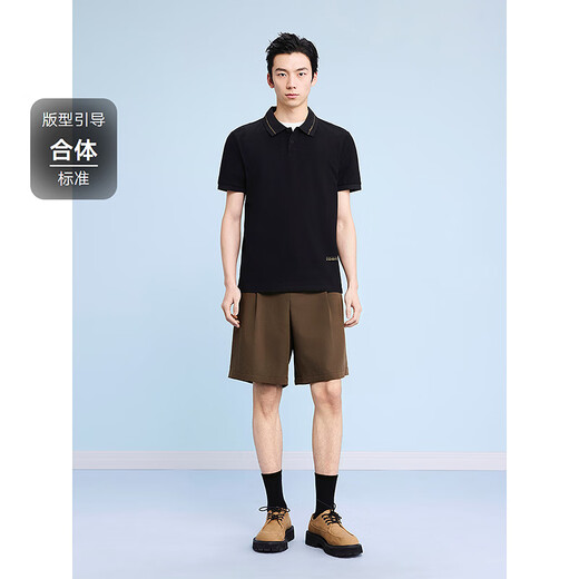 GXG men's shopping mall same style letter embroidered polo shirt men's 24 summer black 180/XL