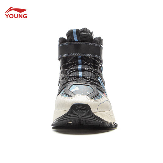Li Ning children's shoes, children's cotton shoes, men's and women's warm 2 plus velvet warm shock-absorbing rebound high-top sports shoes YKCV172 silver birch gray/crown blue/black-35 34