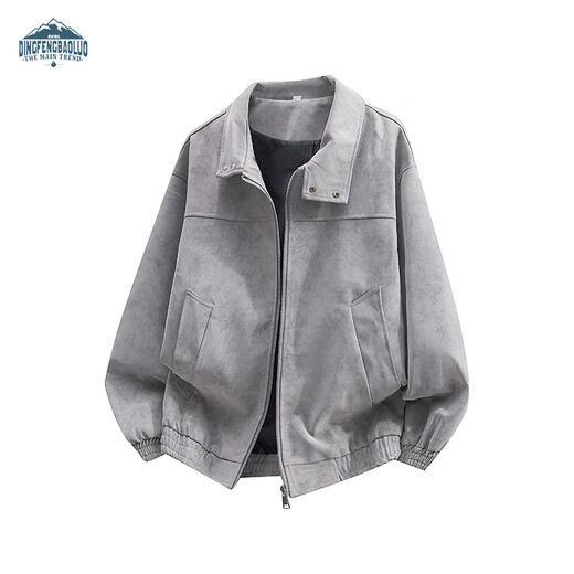 Dingfengbaoluo American imitation suede jacket men's autumn matte high-end casual loose retro jacket DX06 black XL