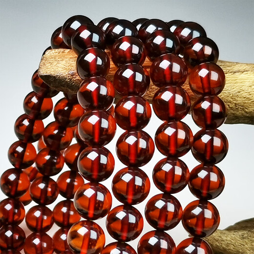 Amber style, one thing, one picture, one certificate, 108 amber bracelets, Buddhist beads, rosary necklace, men's and women's bracelets, burgundy, beads, 24.5g, 7mm