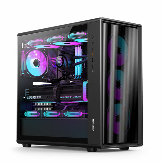 航嘉G63战戟 侧透玻璃机箱 M-ATX主板/长显卡/360水冷 G63mini台式机电脑主机机箱/卡扣式玻璃 G63MAX黑+6个ARGB风扇（四正二反）