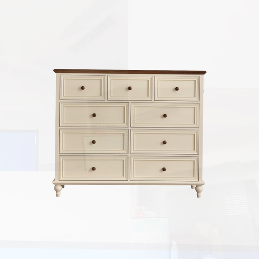 Visage Yuanshi Woody American solid wood light luxury nine-drawer cabinet storage cabinet simple modern bedroom living room storage cabinet retro drawer six drawers + dressing table + stool + mirror ivory white