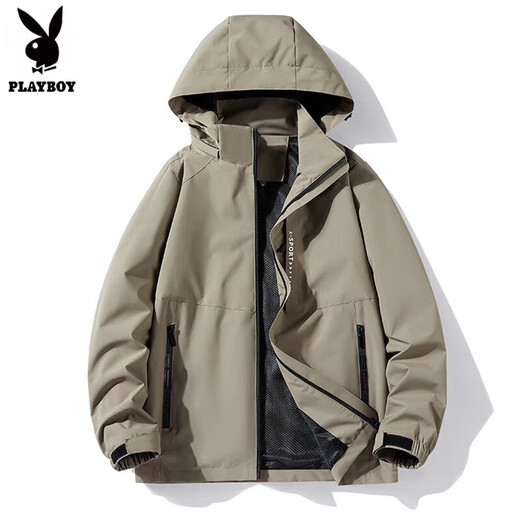 Playboy Jackets for Men and Women Spring and Autumn Thin Windproof and Waterproof Loose Sports and Leisure Jackets Autumn and Winter Plus Velvet and Thickened Black - Hood Detachable XL 125-145Jin Jin is equal to 0.5 kg