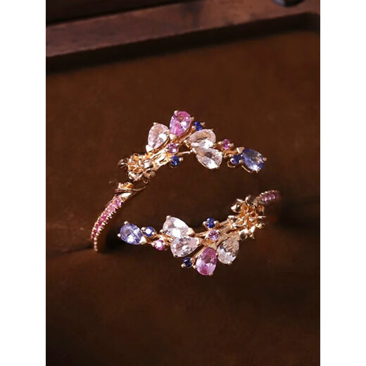 GUIG Old Phoenix Gold Store New Secret Garden Series Romantic Galaxy Flower Ring Fully Inlaid with 18K Gold Tanzanite Romantic Galaxy Flower Ring One Opening Adjustable