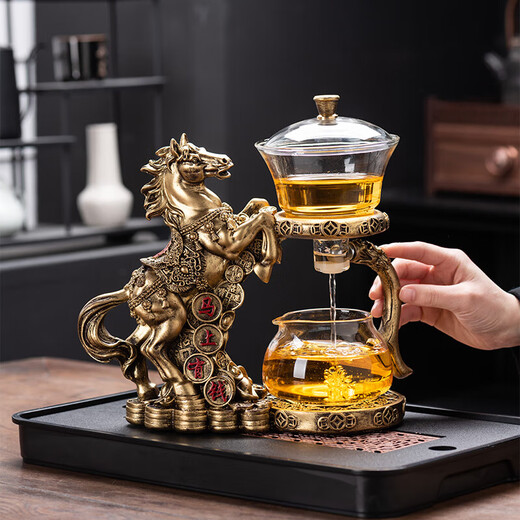 Lazy automatic tea maker tea set household kung fu magnetic high-end tea making artifact glass teapot tall golden horse automatic tea maker + tea preparation + male cup
