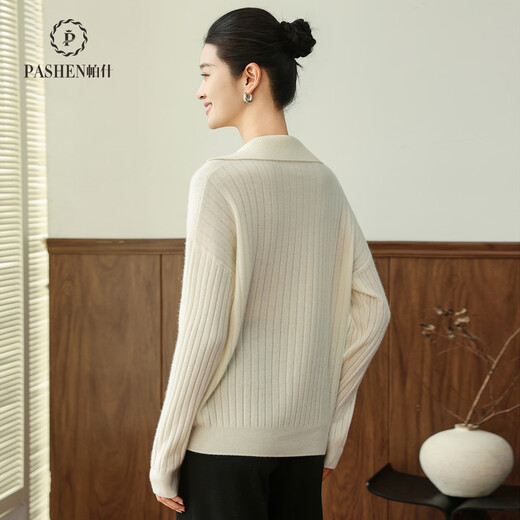 Pash 25 New Cashmere Sweater Women's 100 Cashmere Navy Collar Loose Casual Knitted Autumn and Winter Sweater PS-155 White L (120-150Jin Jin equals 0.5 kg)