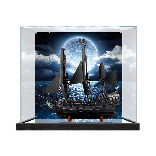 Lingzhi Suitable for Pirate Black Pearl No. 10365 Captain Jack Caribbean Ship Dustproof Storage Display Box Premium Black Bottom Reinforced Model Comes with Mirror