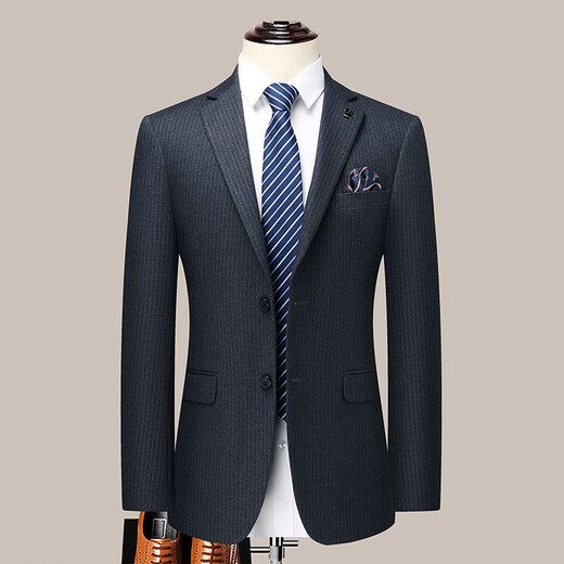 BOSS Spring and Autumn Wool Suit Men's 2024 New Wedding Slim Business Casual Striped Suit Jacket Gray - Two-piece Set L 175 suitable for 125-140 Jin Jin equals 0.5 kg