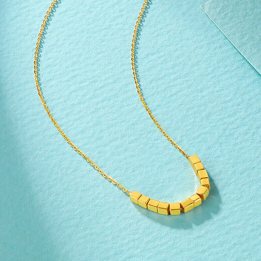 Chow Tai Fook Gold Necklace Women's Hard Gold Sugar Cube Necklace New Bafanglaicai Cube Pure Gold Necklace Women's Chinese Valentine's Day Gift
