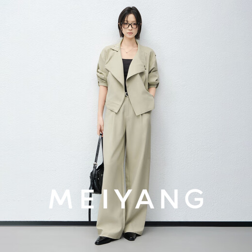 MEIYANG Melbourne No. 6 Suit Hemp texture commuting casual lapel jacket trousers cool and cool temperament autumn new gray green (jacket + casual pants regular version) L