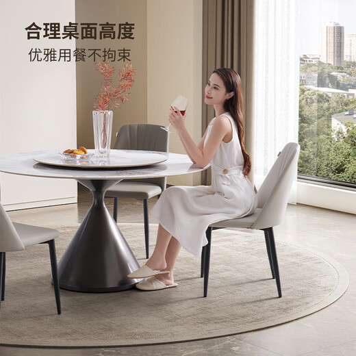 Chivas (CHEERS) slate dining table and chairs complete set round with turntable Chivas Regal CT143 Camellia 1.35m six chairs upgraded with full support