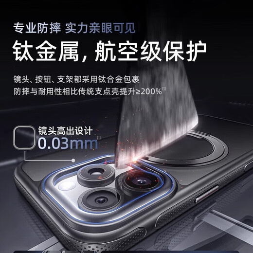 
TORRAS mobile phone case, new cooling magnetic suction camera button, long-term use without yellowing, suitable for Apple 14/15/16/17 Obsidian Black, newly upgraded military quality, built-in buffer airbag rotating bracket iPhone 15pro [camera button fully included]