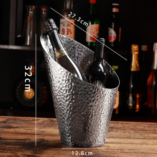 He Jiagong metal champagne bucket thickened stainless steel ice bucket red wine chilled bar club cooling bucket model room accessories silver bevel hammer point craft ice bucket