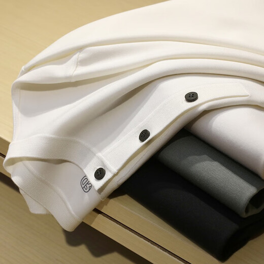 ROSURE S DENZEL 240712001 Luxurious old money style customized fabric Henry collar men's casual pullover sweatshirt bottoming shirt moonlight white one size 50