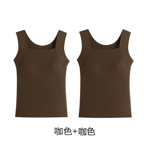 Herbal primary color liquid foundation thermal vest for women with breast pads, no-wear bra for autumn and winter, suspender underwear for women, coffee color ++ coffee color two pieces, great value discount, shaping and keeping warm all year round M