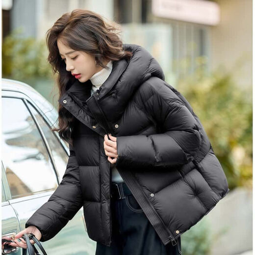 Yun Xing Down Jacket Women's 2025 New White Duck Down Puff Short Warm Thickened Hooded Little Man's Jacket Fashion Jacket Black Gold Label M 120-140Jin Jin equal to 0.5kg Card Code Shoot Small