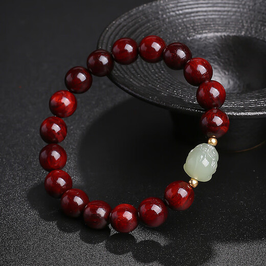 月印百川小叶紫檀手串 男女款和田玉瑞兽貔貅手链情侣礼物 约10mm款