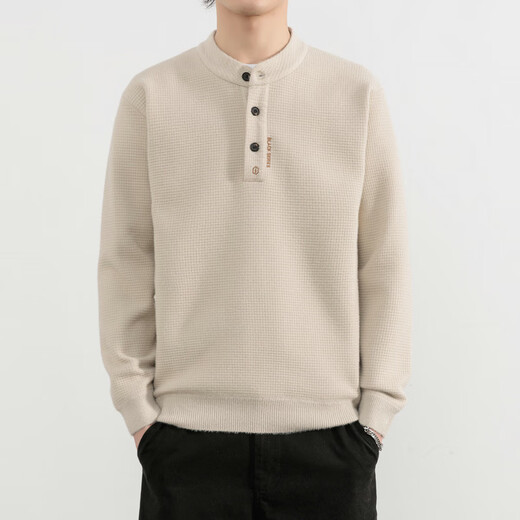 Akbevrc international brand one-piece velvet sweater men's Henry collar autumn and winter 2025 new velvet thickened flowing sweater gray XL