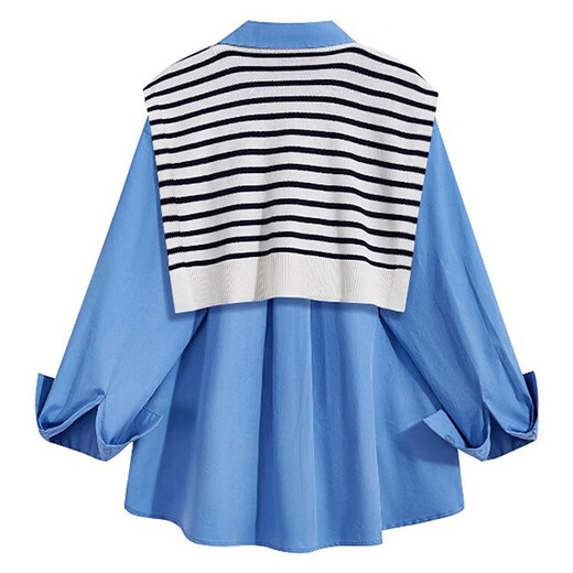 CHOCOOLATE it women's trendy brand high-end Korean wear shirt for women autumn and winter new design striped shawl shirt for women striped shawl + shirt M