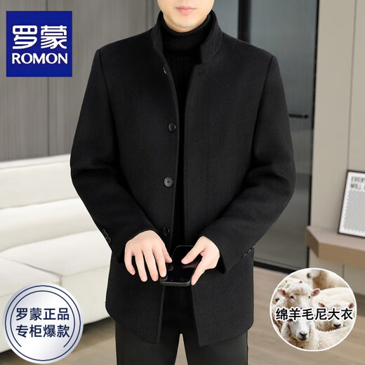 ROMON woolen woolen coat for men in autumn and winter thickened warm high-end business mid-length woolen windbreaker jacket for men black L recommended 100-120Jin Jin equals 0.5 kg
