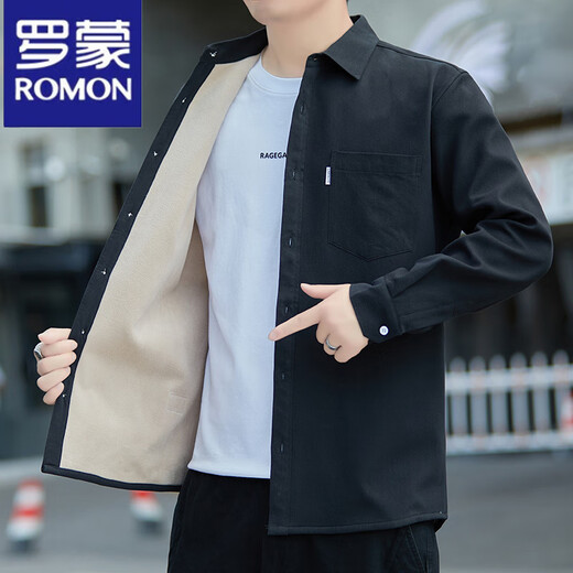 Luo Meng velvet shirt men's long-sleeved winter new pure cotton thickened warm shirt men's trendy fashion casual jacket men H268 gray velvet M 95-110Jin Jin equals 0.5 kg