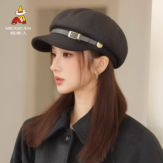 Scarecrow Beret Hat Women's 2025 Autumn New Solid Color Newsboy Hat Painter Hat Retro Octagon Hat Elegant and Western Style White One Size