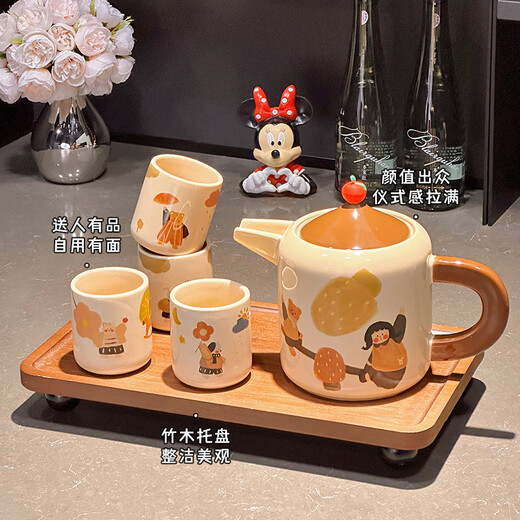 Xibaisheng ceramic tea set complete set for home hospitality teapot teacup wedding souvenir housewarming gift cup set gift box tea set 8-piece set 1856