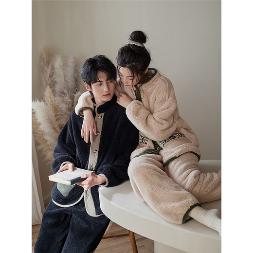 GPHF Japanese winter couple pajamas coral velvet plus velvet thickening casual wearable warm men's home clothes women's suit F248995 men's style-F248996 women's style L Female height 160-168cm, weight 105-120Jin Jin equals 0.5 kg