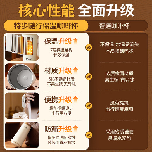 XTEP insulated coffee cup 316 food grade cup for men and women students stainless steel men's coffee cup OCC