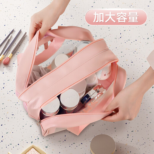 Kitchen Story Travel Toilet Bag Portable Cosmetic Bag Double Layer Wet and Dry Separation Large Capacity Business Travel Makeup Storage Bag Bag for Women and Men Double Layer Medium Pink