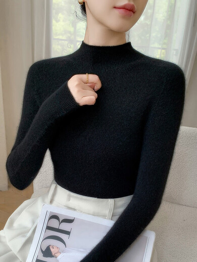 ERDOS Ordos 100% pure cashmere sweater women's half turtleneck slim wool sweater autumn and winter new inner base sweater for women green velvet color L recommended 105-115 Jin Jin equals 0.5 kg