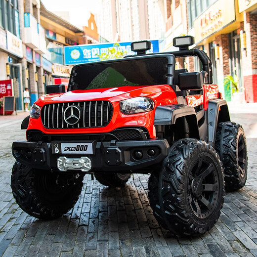 ZOCO voiture électrique pour enfants à quatre roues peut asseoir des adultes, double, jouet pour enfants poussette télécommandée véhicule tout-terrain à quatre roues motrices rouge quatre roues motrices fonction complète + batterie 12v7A