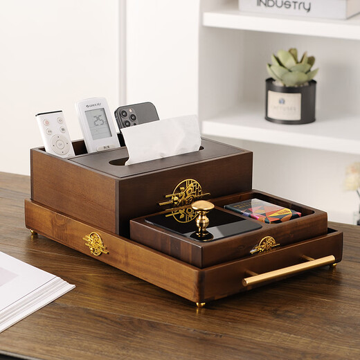 Black walnut tissue box living room coffee table remote control storage box light luxury solid wood new Chinese style household toilet paper box upgraded vertical striped tissue box