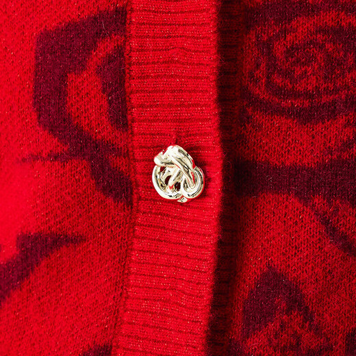 PALUOPO Romantic Rose Autumn and Winter New Cashmere Sweater Women's Knitted Cardigan Warm Sweater Outerwear ET2F8125R Big Red Gold S 155/95