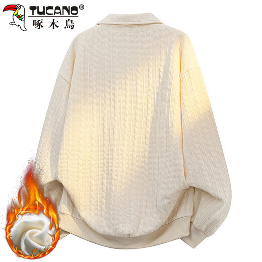 Woodpecker (TUCANO) sweatshirt men's autumn and winter lapel loose long-sleeved T-shirt fake two-piece polo bottoming shirt jacket gray plus velvet XL