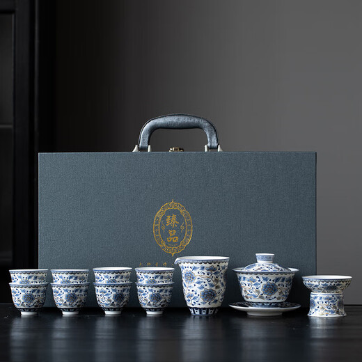 Simitang Ceramic Kung Fu Tea Set for Home Office Complete Set of White Porcelain Covered Bowl Teacup Business Gift Souvenir