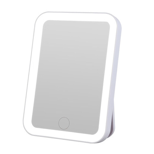 LED makeup mirror with light fill-in female folding Internet celebrity student ins style small mirror dormitory desktop portable makeup mirror square 8-inch beauty mirror white + smart touch + three-tone lighting