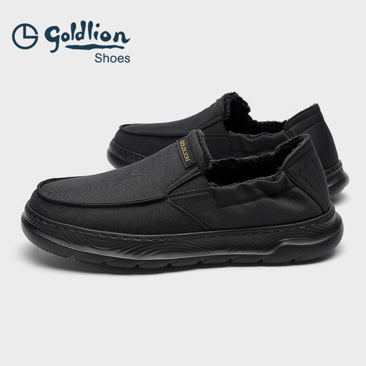 Goldlion men's shoes 25 new winter style plus velvet, warm, fashionable and comfortable slip-on casual shoes G553510123AAL black 41