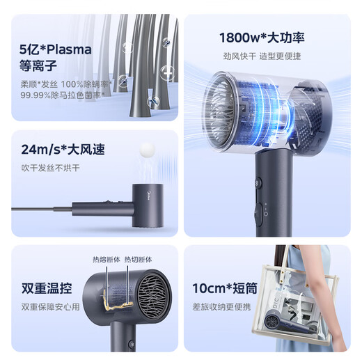 Midea 500 million plasma protection hair dryer household negative ion hair dryer 1800W high power portable hair dryer FJ308 starry night blue holiday/birthday gift recommendation