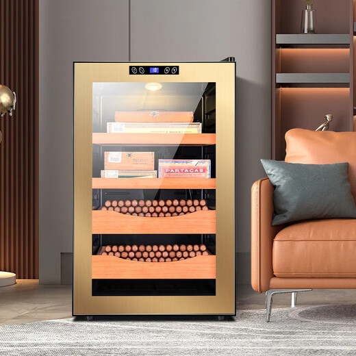Shantou Lincun 65C temperature controlled humidifying cigar cabinet mini small household cedar wood electronic wine cabinet cigarette cabinet 65C full cigar style black