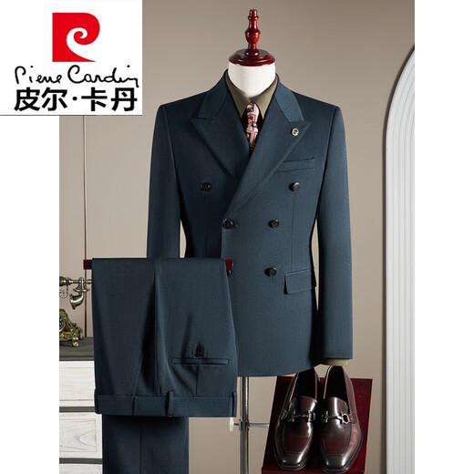 Pierre Cardin double-breasted wool suit suit men's business formal high-quality slim groom wedding suit three-piece suit for men dark gray suit + trousers M (95-110Jin Jin equals 0.5 kg)