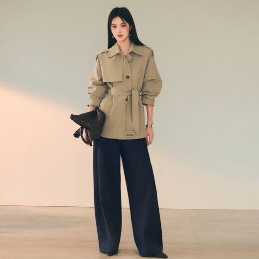 Eifini (eifini) Eifini classic micro-wide anti-wrinkle one-hand-length windbreaker for women 2025 autumn new Barn style commuter temperament coat Khaki S 80-110Jin Jin is equal to 0.5 kg