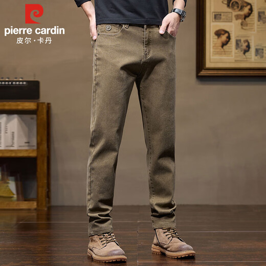 Джинсы Pierre Cardin, мужские осенне-зимние высококачественные модные свободные прямые повседневные брюки, мужские хлопковые эластичные брюки светло-коричневого цвета 33